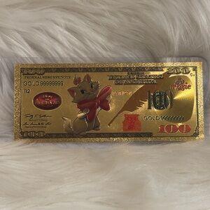 24k gold foil plated Marie Aristocats Banknote Disney Collectible